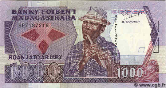 1000 Francs - 200 Ariary MADAGASCAR  1993 P.072 UNC
