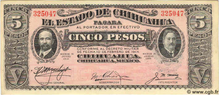 5 Pesos MEXICO  1915 PS.0532A AU