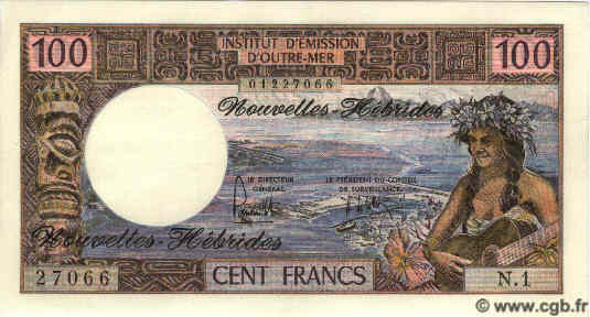 100 Francs NUOVE EBRIDI  1972 P.18b FDC