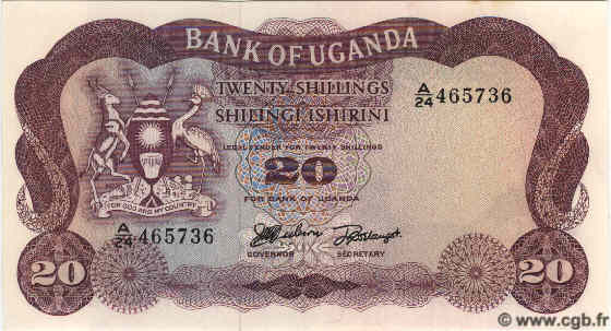 20 Shillings UGANDA  1966 P.03a SC+