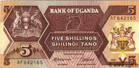 5 Shillings UGANDA  1987 P.27 UNC
