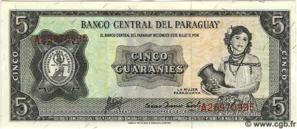 5 Guaranies PARAGUAY  1963 P.195b UNC