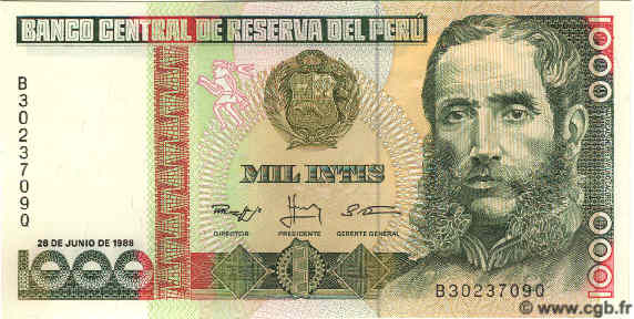 1000 Intis PERU  1988 P.136b ST