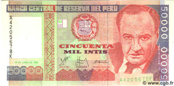 50000 Intis PERU  1988 P.142 UNC