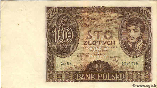 100 Zlotych POLONIA  1934 P.075 AU
