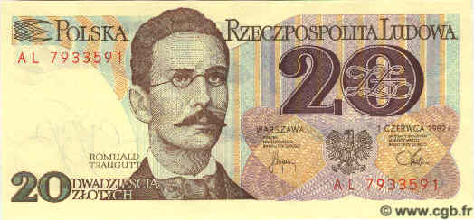 20 Zlotych POLAND  1982 P.149 UNC