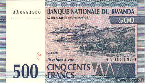 500 Francs RUANDA  1994 P.23 FDC