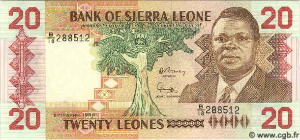 20 Leones SIERRA LEONA  1988 P.16 SC+