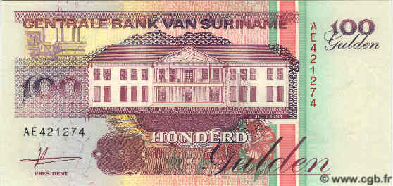 100 Gulden SURINAME  1991 P.139 FDC