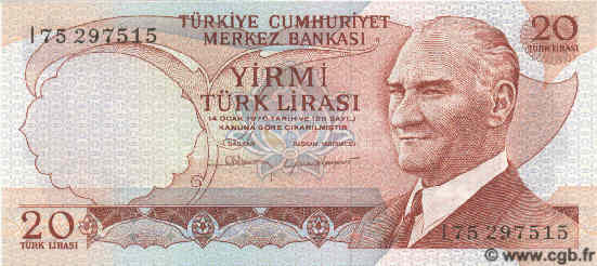 20 Lira TÜRKEI  1970 P.187b ST