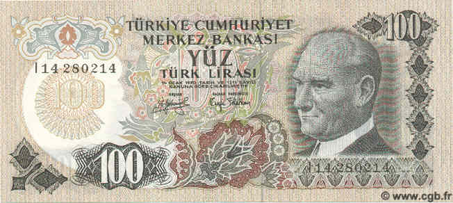 100 Lira TURQUIE  1972 P.189 NEUF