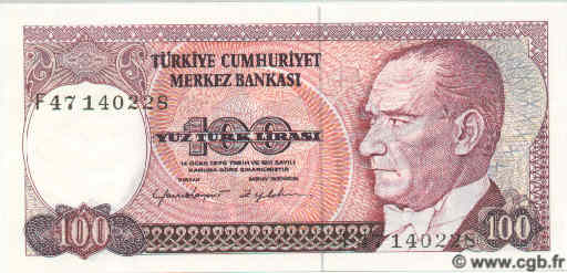 100 Lira TURKEY  1984 P.194a UNC