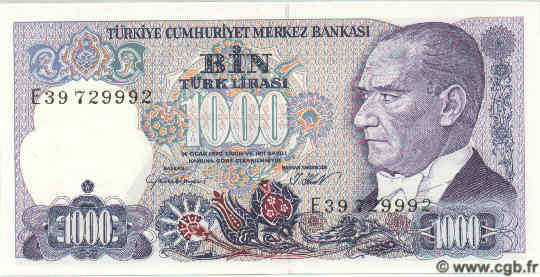 1000 Lira TURKEY  1986 P.196 UNC