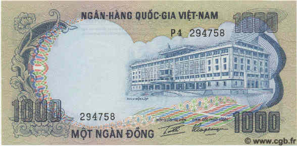 1000 Dong VIETNAM DEL SUR  1972 P.34a FDC