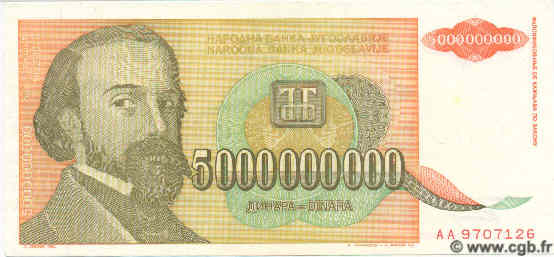 5000000000 Dinara YUGOSLAVIA  1993 P.135 FDC