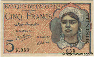 5 Francs TUNESIEN  1944 P.16 fST