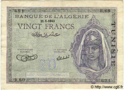 20 Francs TUNESIEN  1943 P.17 SS