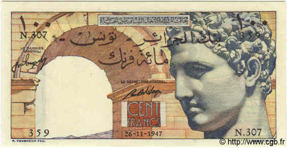 100 Francs TUNESIEN  1947 P.24 ST