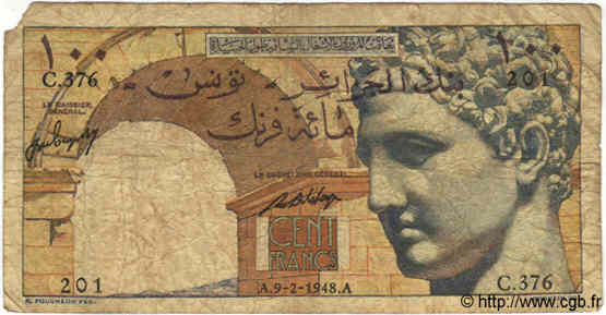 100 Francs TUNISIA  1948 P.24 G