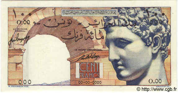 100 Francs Spécimen TUNESIEN  1947 P.24s ST