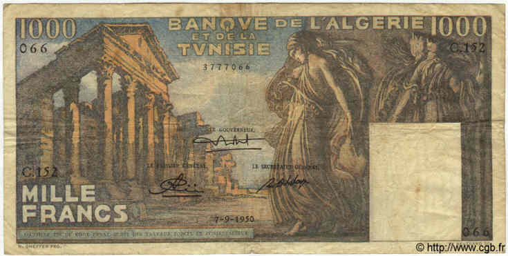 1000 Francs TUNESIEN  1950 P.29a S