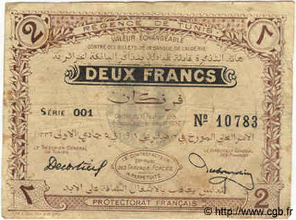 2 Francs TUNISIA  1918 P.34 MB