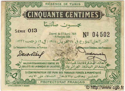 50 Centimes TúNEZ  1918 P.35 MBC+