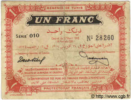 1 Franc TúNEZ  1918 P.36e BC