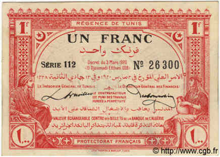 1 Franc TúNEZ  1920 P.49 SC+