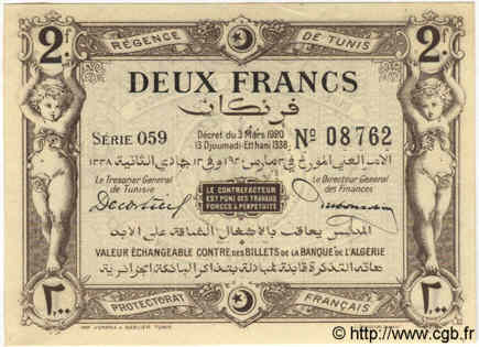 2 Francs TUNESIEN  1920 P.50 fST