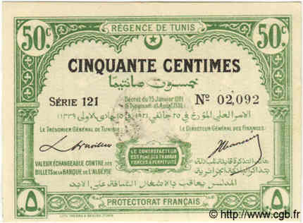 50 Centimes TUNESIEN  1921 P.51 fST+
