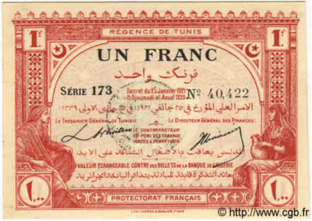 1 Franc TUNESIEN  1921 P.52 fST+