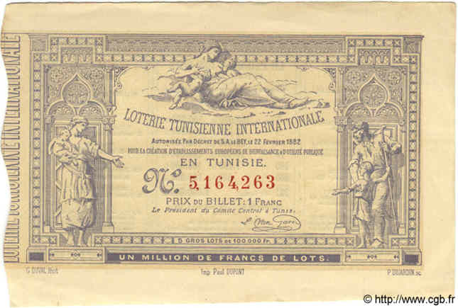 1 Franc TUNISIE  1882 P.-- pr.SUP