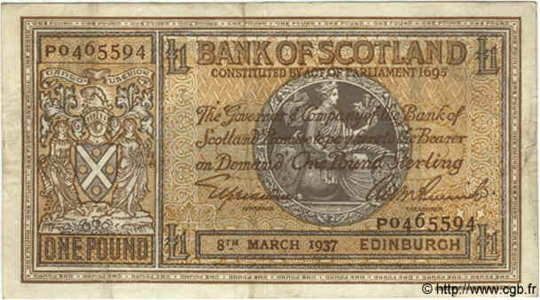 1 Pound SCOTLAND  1937 P.091a BB