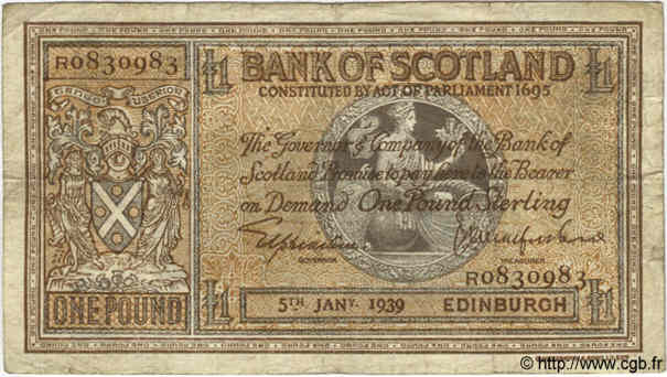 1 Pound SCOTLAND  1939 P.091b MB