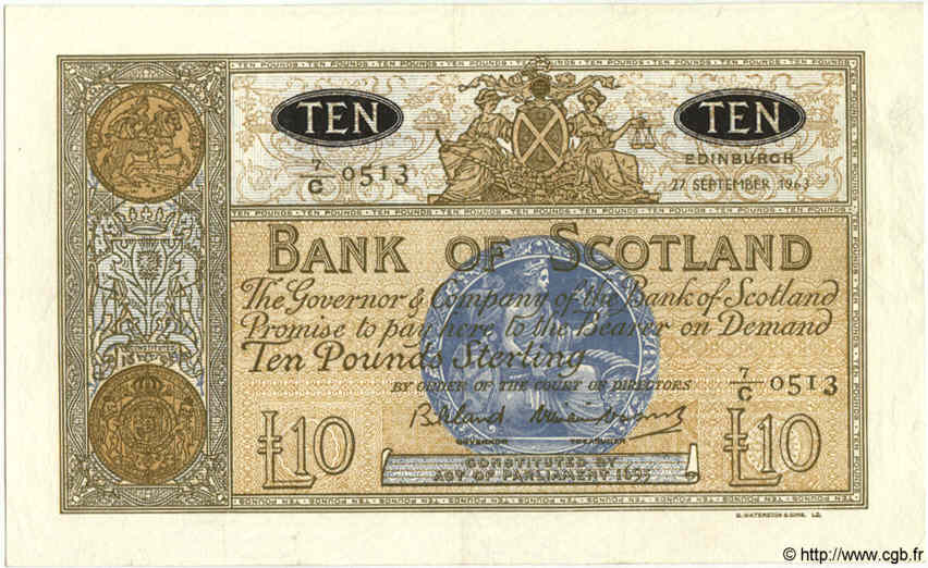 10 Pounds SCOTLAND  1963 P.093c SPL+