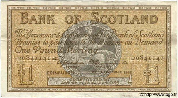 1 Pound SCOTLAND  1945 P.096b BB