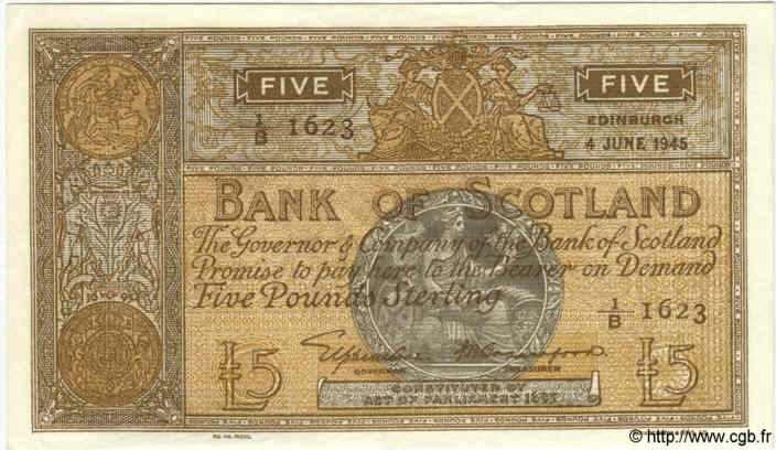 5 Pounds SCOTLAND  1945 P.097b XF