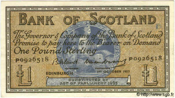 1 Pound SCOTLAND  1957 P.100c SPL+