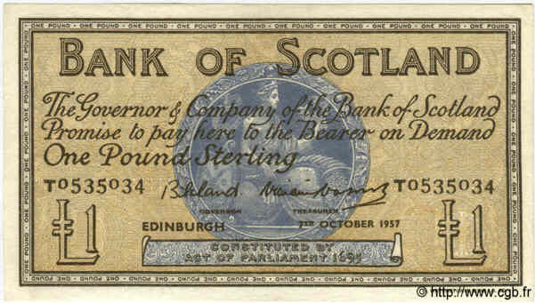 1 Pound SCOTLAND  1957 P.100c XF