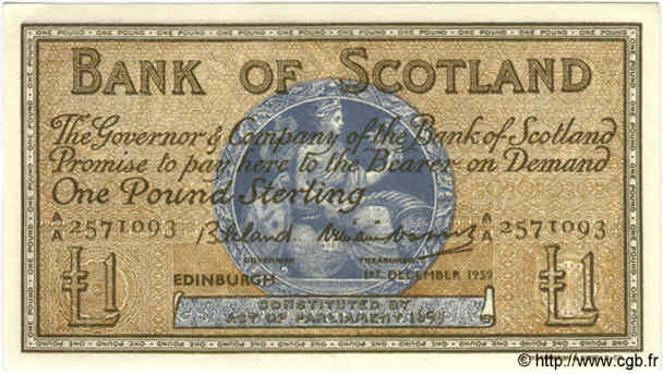 1 Pound SCOTLAND  1959 P.100c FDC