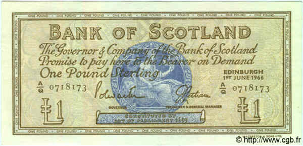 1 Pound SCOTLAND  1966 P.105a EBC+