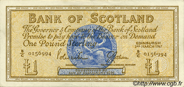 1 Pound SCOTLAND  1967 P.105b MBC+