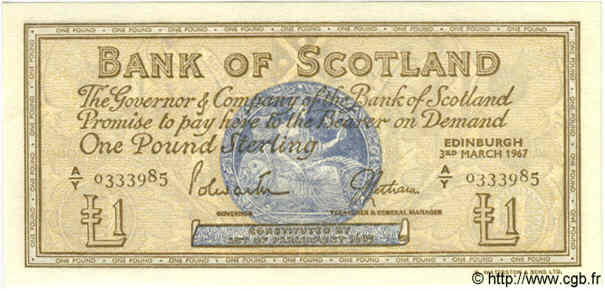 1 Pound SCOTLAND  1967 P.105b UNC-