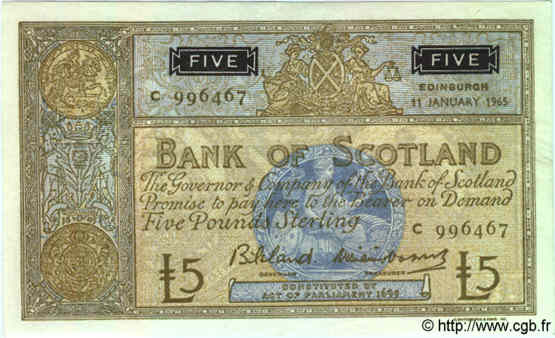 5 Pounds SCOTLAND  1965 P.106a AU