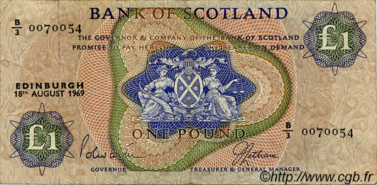 1 Pound SCOTLAND  1969 P.109b F