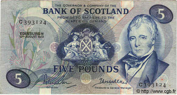 5 Pounds SCOTLAND  1970 P.112a VF
