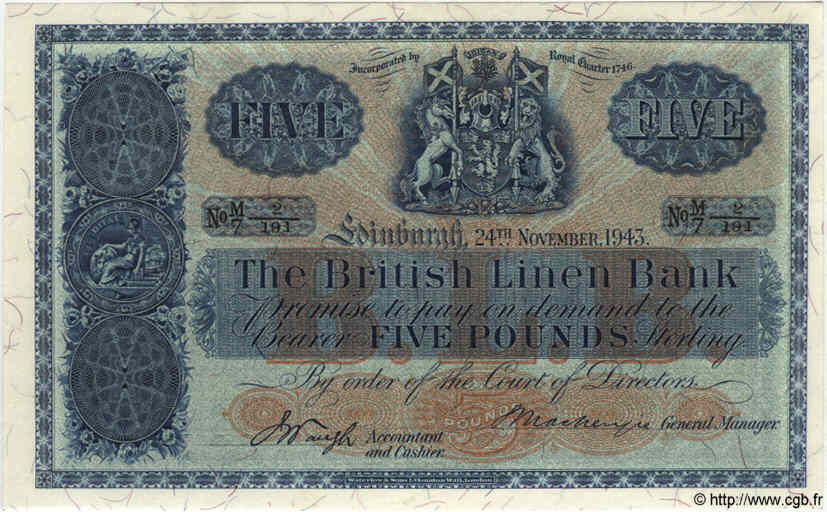 5 Pounds SCOTLAND  1943 P.158 UNC