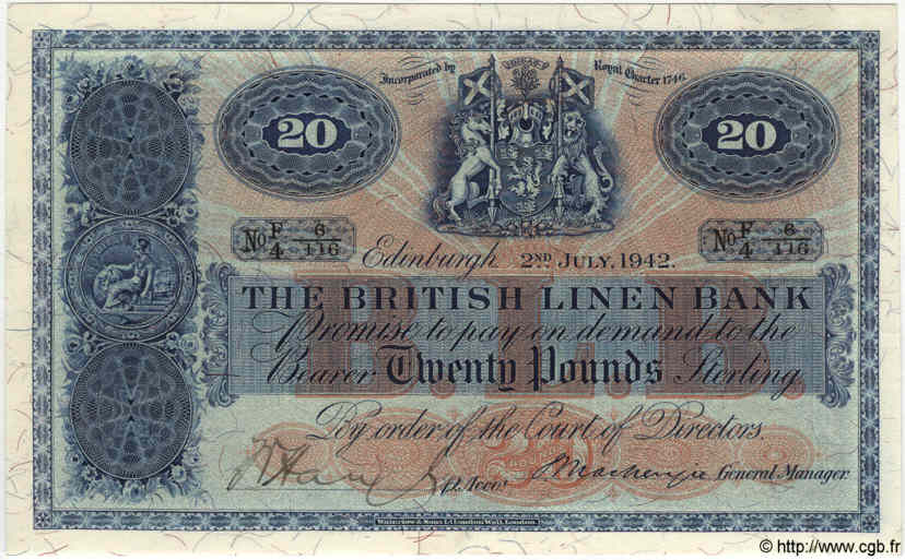 20 Pounds SCOTLAND  1942 P.159 UNC