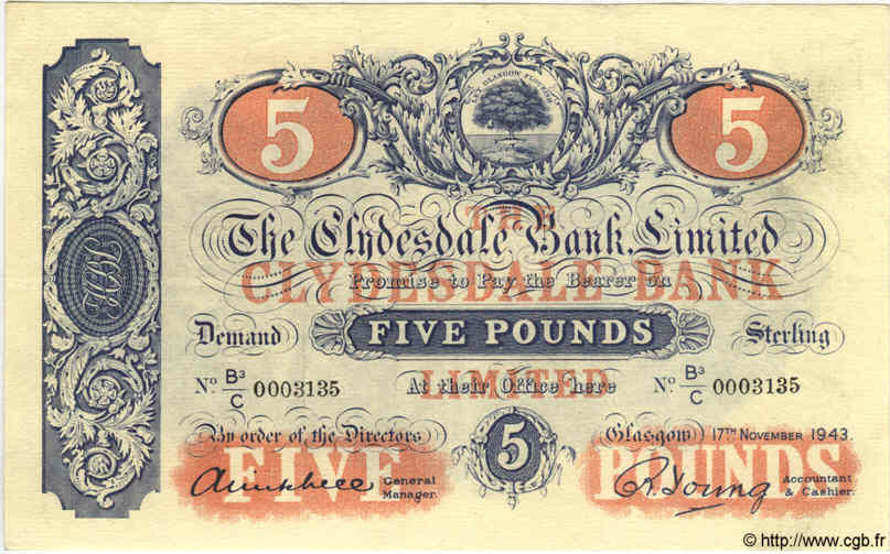 5 Pounds SCOTLAND  1943 P.186 EBC